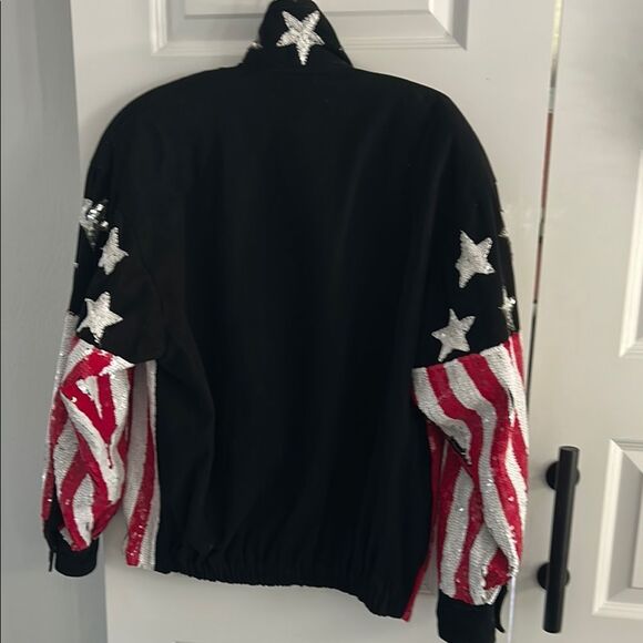 Vintage MOD denim Stars and Stripes sequin denim jacket large - Picture 6 of 15